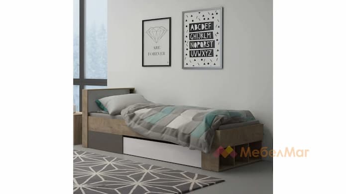 ЛЕГЛО С ЧЕКМЕДЖЕТА МИТО ДЪБ СУРОВ С БЯЛО И КОБАЛТОВО СИВО С ВКЛЮЧЕН МАТРАК БОНЕЛ 90/200 ЛЕГЛО С ЧЕКМЕДЖЕТА МИТО ДЪБ СУРОВ С БЯЛО И КОБАЛТОВО СИВО С ВКЛЮЧЕН МАТРАК БОНЕЛ 90/200