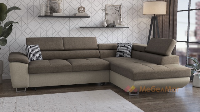 Ъглов диван Едуард с посока кафяв с бежово - МебелМаг Ъглов диван Едуард с посока кафяв с бежово