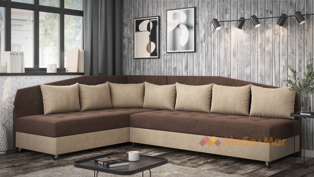 Ъглов диван Елеганс Лукс универсален ъгъл кафяв с бежово - МебелМаг Ъглов диван Елеганс Лукс универсален ъгъл кафяв с бежово