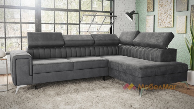 Ъглов диван Монблан с посока сив - МебелМаг Ъглов диван Монблан с посока сив