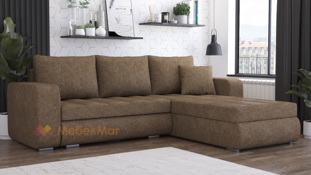 Ъглов диван Норич универсален ъгъл кафяв - МебелМаг Ъглов диван Норич универсален ъгъл кафяв