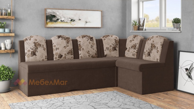 Кухненски ъгъл Гери универсален ъгъл кафяв с флорал - МебелМаг Кухненски ъгъл Гери универсален ъгъл кафяв с флорал