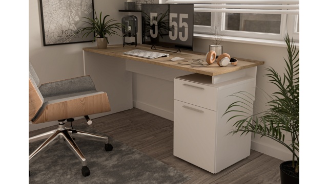 Бюро Коста дъб артисан с бяло - МебелМаг Бюро Коста дъб артисан с бяло