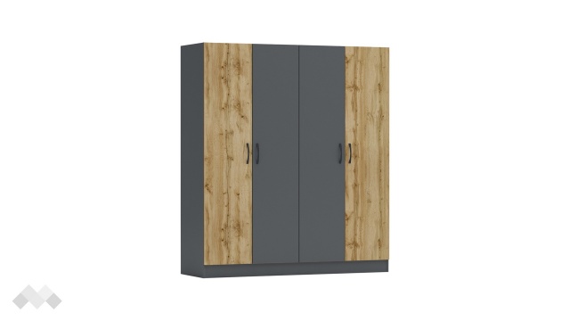 Гардероб Галати четирикрилни дъб вотан светъл с антрацит - МебелМаг Гардероб Галати четирикрилни дъб вотан светъл с антрацит