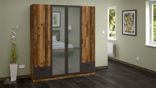Гардероб Лориен четирикрилни олд стайл с графит - МебелМаг Гардероб Лориен четирикрилни олд стайл с графит