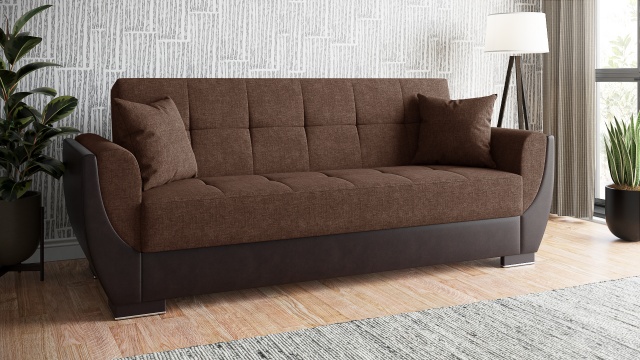 Диван Беланот триместни кафяв с кафява кожа - МебелМаг Диван Беланот триместни кафяв с кафява кожа