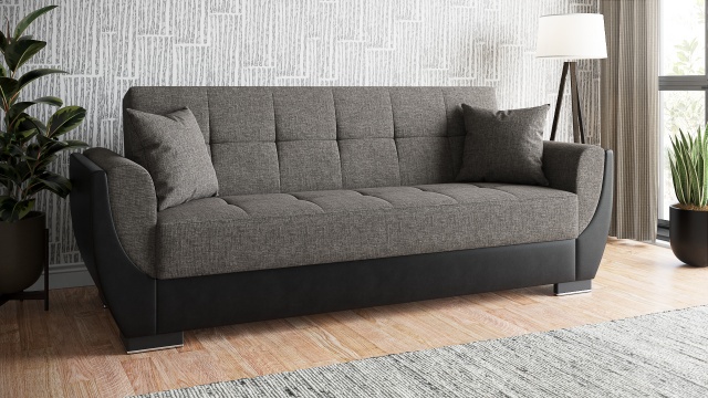 Диван Беланот триместни сив с черна кожа - МебелМаг Диван Беланот триместни сив с черна кожа