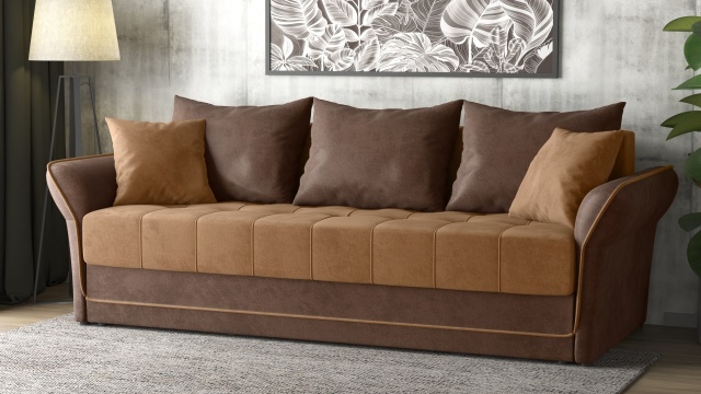 Диван Бени триместни кафяв със светло кафяво - МебелМаг Диван Бени триместни кафяв със светло кафяво