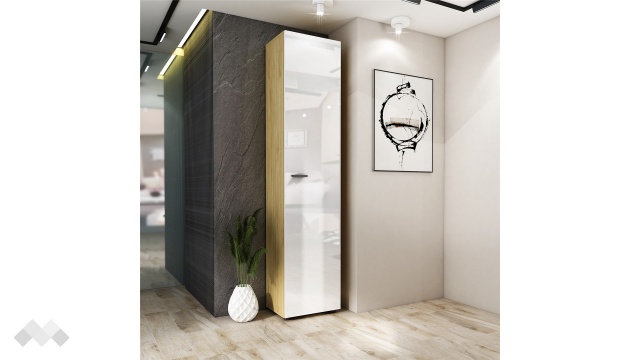 Гардероб Еко еднокрилни златен дъб с бял гланц - МебелМаг Гардероб Еко еднокрилни златен дъб с бял гланц