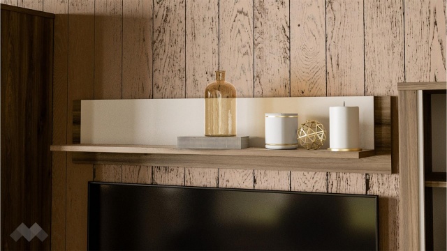 Етажерка Дейлос с открити рафтове дъб валенсия с крем - МебелМаг Етажерка Дейлос с открити рафтове дъб валенсия с крем