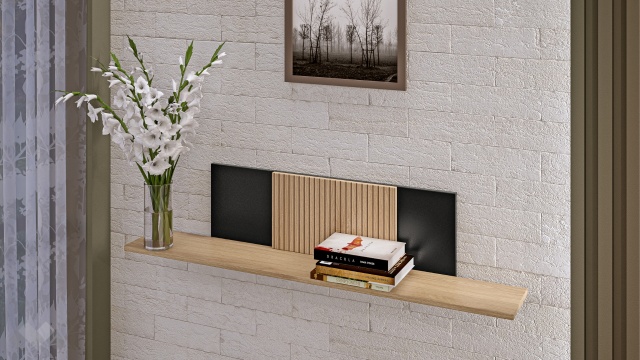 Етажерка Ламела дъб канела с дъб ламела и черно шагре - МебелМаг Етажерка Ламела дъб канела с дъб ламела и черно шагре