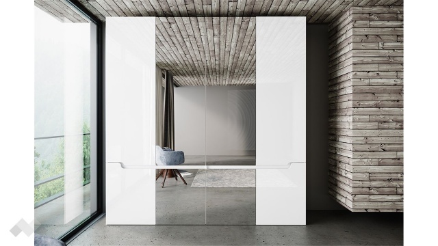 Гардероб Ница четирикрилни бяло гладко с бяло гланц - МебелМаг Гардероб Ница четирикрилни бяло гладко с бяло гланц