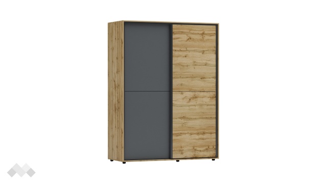 Гардероб Галати с плъзгащи врати дъб вотан светъл с антрацит - МебелМаг Гардероб Галати с плъзгащи врати дъб вотан светъл с антрацит
