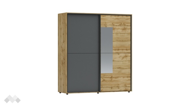 Гардероб Галати с плъзгащи врати дъб вотан светъл с антрацит - МебелМаг Гардероб Галати с плъзгащи врати дъб вотан светъл с антрацит