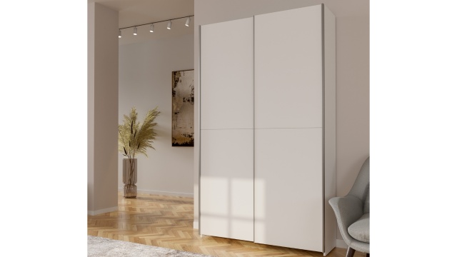 Гардероб Хомано с плъзгащи врати бял - МебелМаг Гардероб Хомано с плъзгащи врати бял
