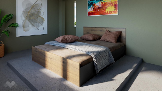 Спалня 160/200 Хироу с включен матрак Бонел 160/200 дъб вотан с черно шагре - МебелМаг Спалня 160/200 Хироу с включен матрак Бонел 160/200 дъб вотан с черно шагре