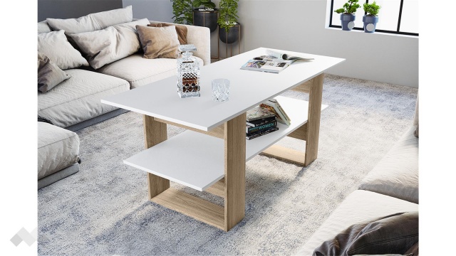 Холна маса Доминик сонома арвен с бяло гладко - МебелМаг Холна маса Доминик сонома арвен с бяло гладко