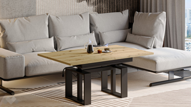 Холна маса Емполи разтегателна дъб артисан с черно - МебелМаг Холна маса Емполи разтегателна дъб артисан с черно