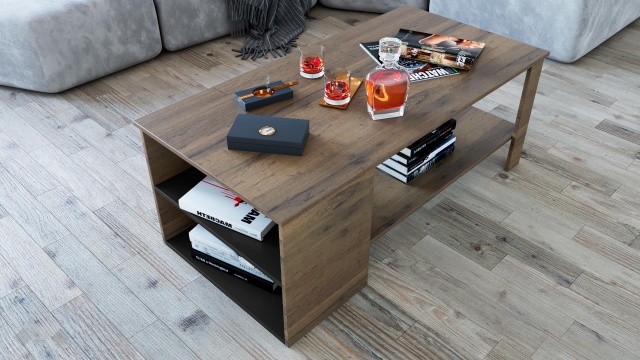 Холна маса Хироу дъб вотан с черно шагре - МебелМаг Холна маса Хироу дъб вотан с черно шагре