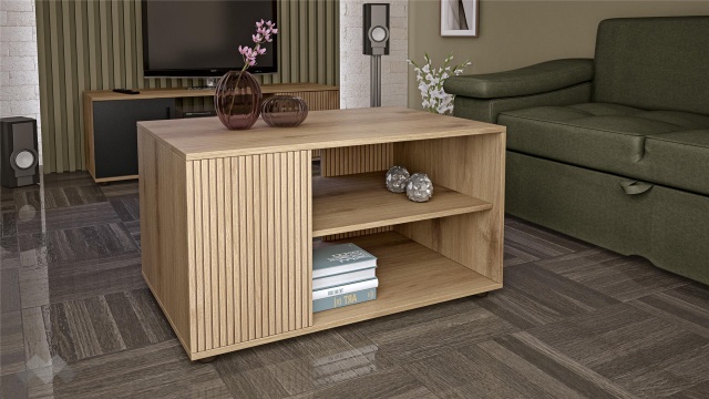 Холна маса Ламела дъб канела с дъб ламела и черно шагре - МебелМаг Холна маса Ламела дъб канела с дъб ламела и черно шагре