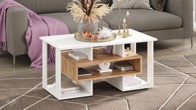 Холна маса Малахит златен дъб с бяло - МебелМаг Холна маса Малахит златен дъб с бяло