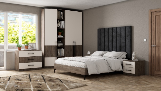 Спален комплект Комо К1 орех селект тъмен с кашмир - МебелМаг Спален комплект Комо К1 орех селект тъмен с кашмир