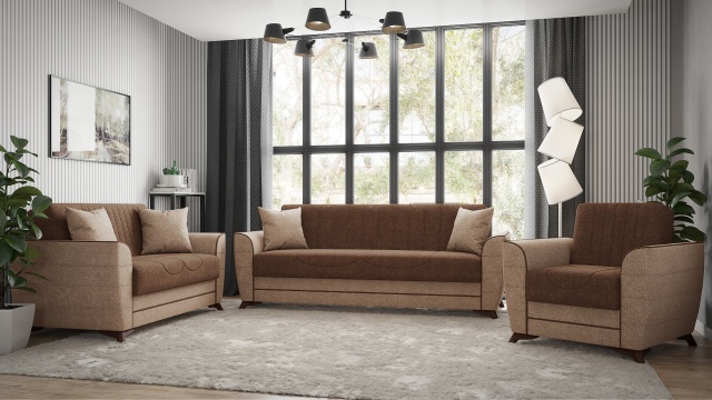 Комплект дивани за дневна Ялта комплекти кафяв с бежово - МебелМаг Комплект дивани за дневна Ялта комплекти кафяв с бежово