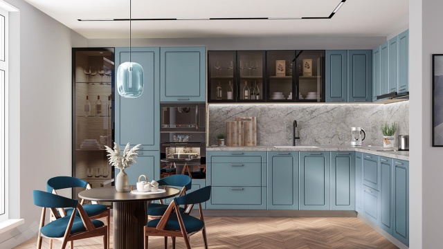 Кухня Дана ъглови деним мат с мока - МебелМаг Кухня Дана ъглови деним мат с мока