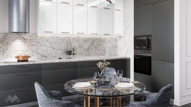 Кухня Гана прави карбон мат с бял гланц и бяло гладко - МебелМаг Кухня Гана прави карбон мат с бял гланц и бяло гладко