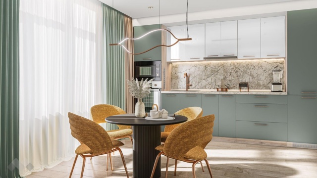 Кухня Осака прави олив мат с бял гланц и сонома арвен - МебелМаг Кухня Осака прави олив мат с бял гланц и сонома арвен