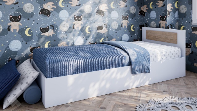 Легло 90/200 Жизел с включен матрак Бонел 90/200 бяло гладко с дъб - МебелМаг Легло 90/200 Жизел с включен матрак Бонел 90/200 бяло гладко с дъб