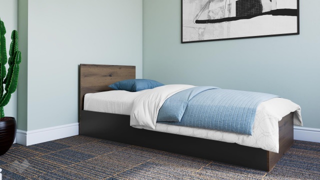 Легло 90/200 Хироу с включен матрак Бонел 90/200 дъб вотан с черно шагре - МебелМаг Легло 90/200 Хироу с включен матрак Бонел 90/200 дъб вотан с черно шагре