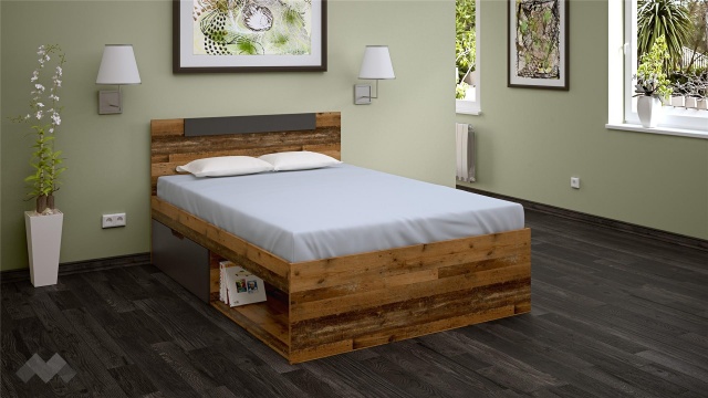 Легло с чекмеджета 140/200 Лориен с включен матрак Бонел 140/200 олд стайл с графит - МебелМаг Легло с чекмеджета 140/200 Лориен с включен матрак Бонел 140/200 олд стайл с графит