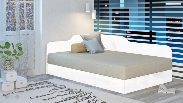 Ъглово легло 120/190 Шайн с включен матрак Бонел 120/190 бял гланц - МебелМаг Ъглово легло 120/190 Шайн с включен матрак Бонел 120/190 бял гланц