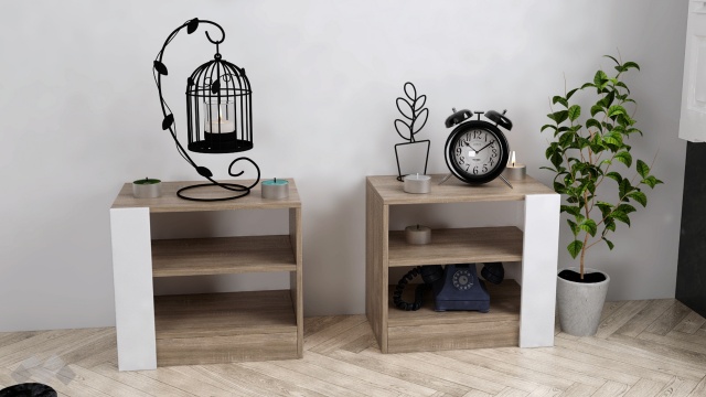 Нощни шкафчета Париж светла сонома с бяло гладко - МебелМаг Нощни шкафчета Париж светла сонома с бяло гладко