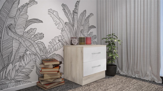 Нощен шкаф Диди сонома арвен с бял гланц - МебелМаг Нощен шкаф Диди сонома арвен с бял гланц