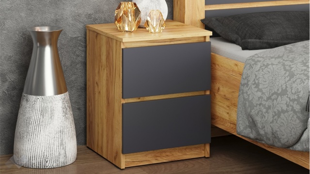 Нощен шкаф Никола златен дъб с антрацит - МебелМаг Нощен шкаф Никола златен дъб с антрацит