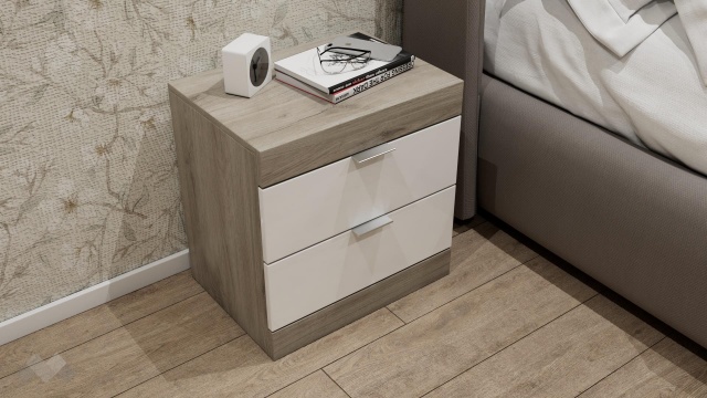 Нощен шкаф Пит сонома арвен с бял гланц - МебелМаг Нощен шкаф Пит сонома арвен с бял гланц