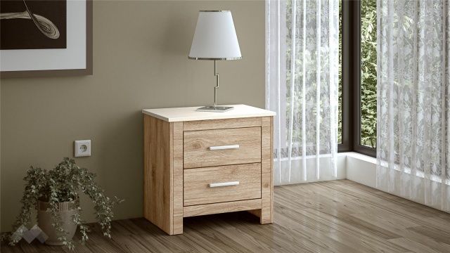 Нощен шкаф Силва дъб кадис с бяло гладко - МебелМаг Нощен шкаф Силва дъб кадис с бяло гладко