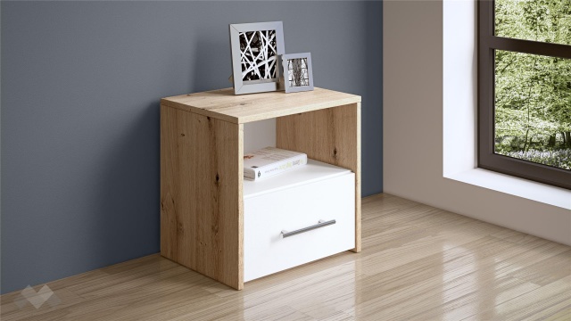 Нощен шкаф Вангард артизан с бяло - МебелМаг Нощен шкаф Вангард артизан с бяло