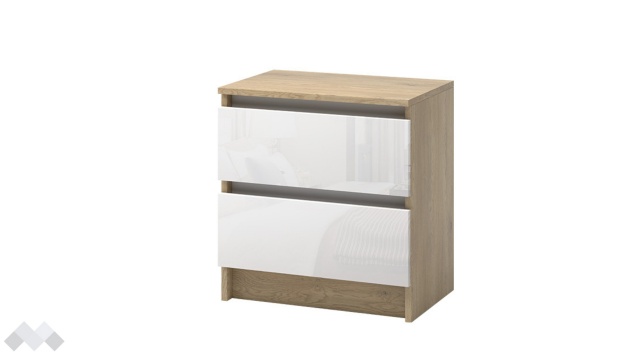Нощно шкафче Лорис дъб кремона с бял гланц - МебелМаг Нощно шкафче Лорис дъб кремона с бял гланц
