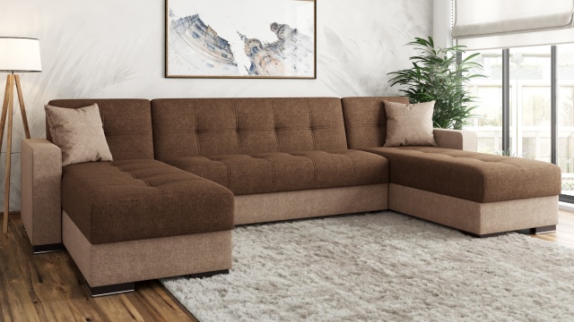 Ъглов диван Барселона универсален ъгъл бежов с кафяво - МебелМаг Ъглов диван Барселона универсален ъгъл бежов с кафяво