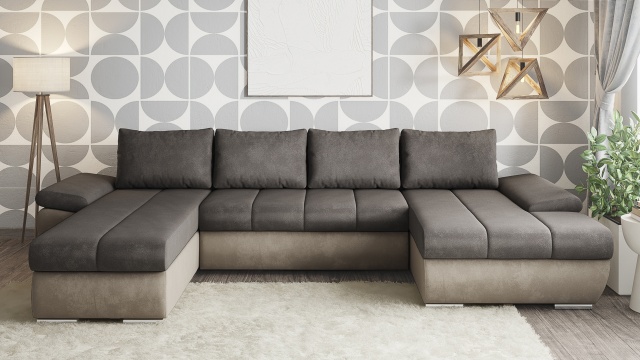 П-образен диван Савона с посока кафяв със светло кафяво - МебелМаг П-образен диван Савона с посока кафяв със светло кафяво