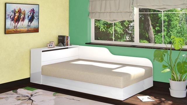 Приста с ракла 120/190 Шайн с включен матрак Бонел 120/190 бял гланц - МебелМаг Приста с ракла 120/190 Шайн с включен матрак Бонел 120/190 бял гланц