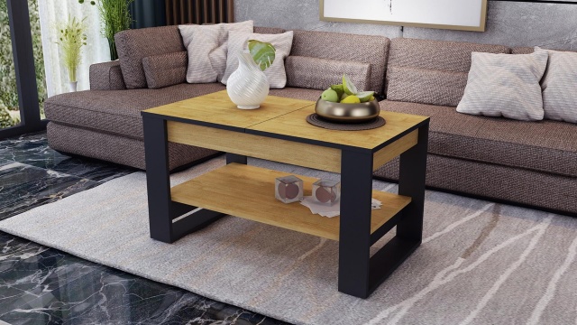 Холна маса Денвър разтегателна златен дъб с черно - МебелМаг Холна маса Денвър разтегателна златен дъб с черно