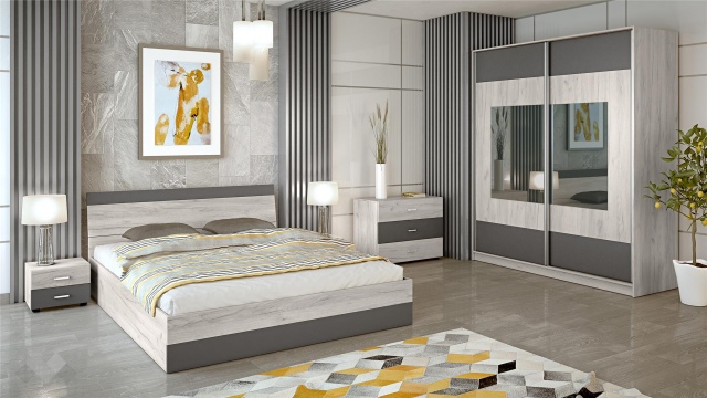 Спален комплект Ибиза с включен матрак Бонел 160/200 северен дъб с антрацит - МебелМаг Спален комплект Ибиза с включен матрак Бонел 160/200 северен дъб с антрацит