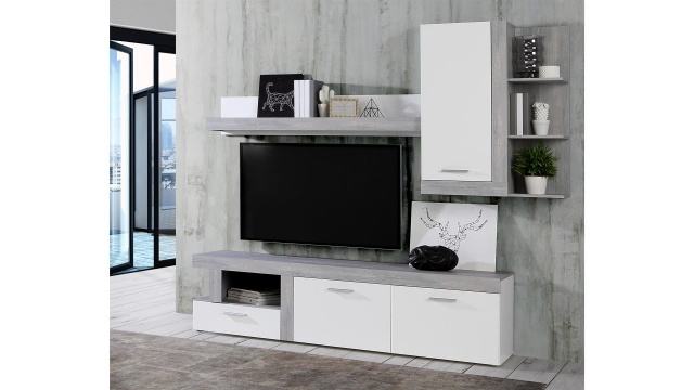 Секция Джуледа с открити рафтове сив скандинавски дъб с бяло - МебелМаг Секция Джуледа с открити рафтове сив скандинавски дъб с бяло