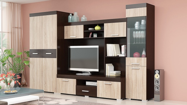 Секция Прага с гардероб дъб сонома с венге - МебелМаг Секция Прага с гардероб дъб сонома с венге