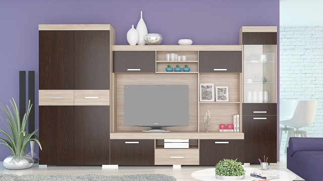 Секция Прага с гардероб венге с дъб сонома - МебелМаг Секция Прага с гардероб венге с дъб сонома