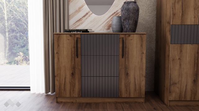 Скрин Дейт кафяв дъб с пиемона и карбон мат - МебелМаг Скрин Дейт кафяв дъб с пиемона и карбон мат